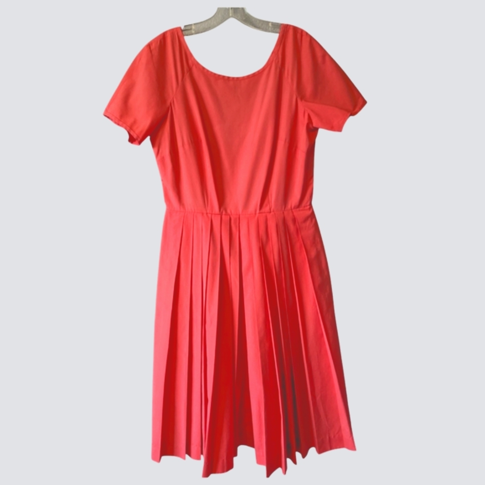 Vintage Elegant Orange Peach Dress Pleats Fit & Flare With Pockets Sz. L - Picture 3 of 10